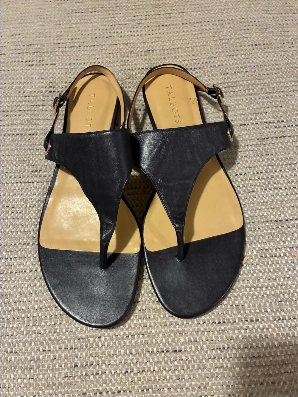 Talbots Navy Blue Leather T-Strap Sandals